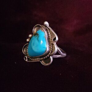 Native American Vintage Navajo Ring Sterling Silver and Turquoise Size 10